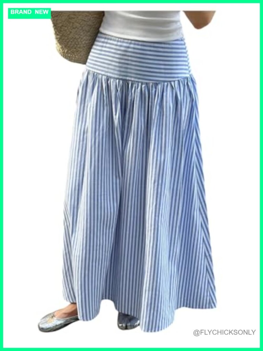 Women's Striped Maxi Skirt High Waisted Ruffle Hem A Line Flowy
